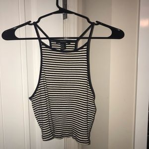 navy and white striped crop top